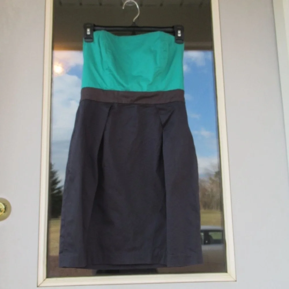 French Connection dress strapless with pockets color block office 6 - Picture 5 of 12